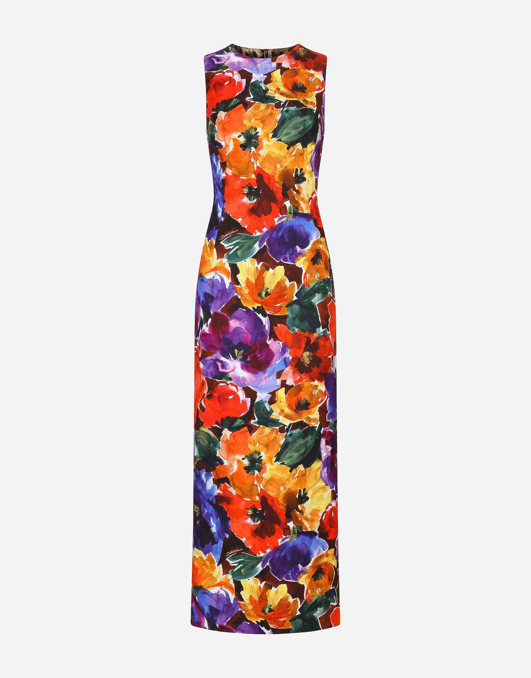 Dolce & Gabbana Langes Kleid aus Brokat mit abstraktem Blumenprint Print F6GAZTHS5Q0