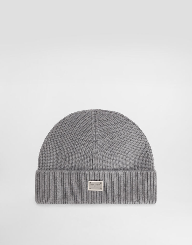 Dolce & Gabbana Knit hat with logo and tag Beige GX05KTJDVA1