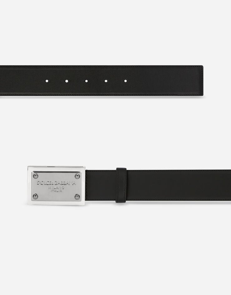 Dolce & Gabbana Calfskin belt with branded tag Black BC4777AW576
