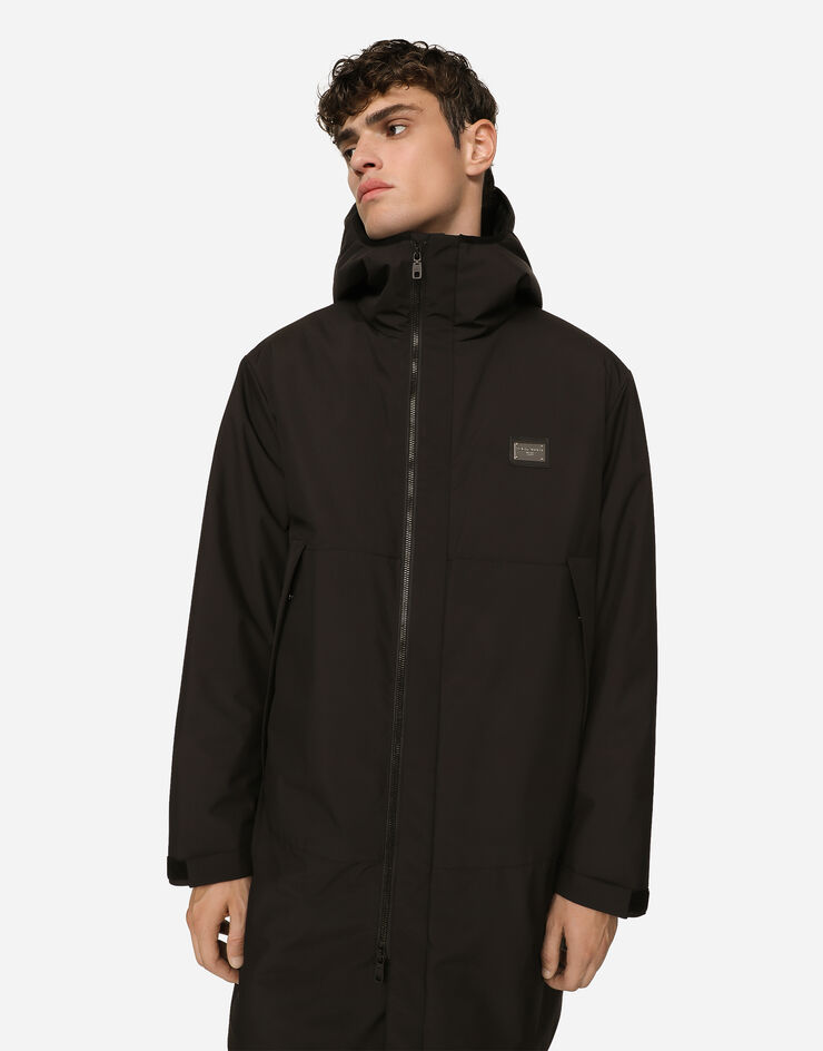 Dolce & Gabbana Nylon parka with hood and branded tag Black G9YF7TGG722