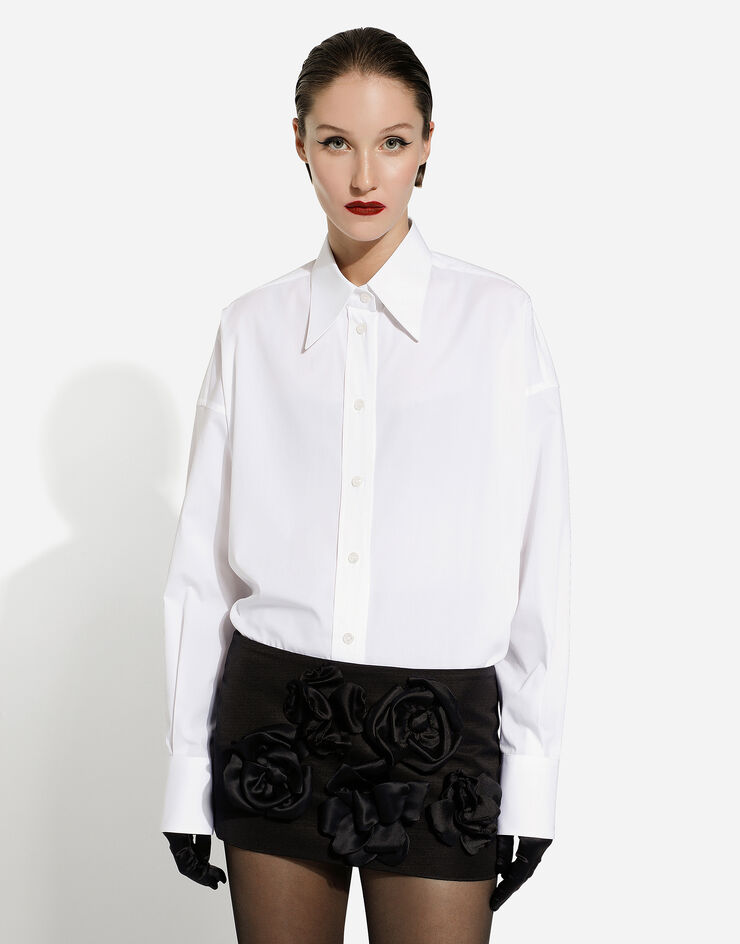Dolce&Gabbana Short Ottoman skirt with floral appliqué Black F4CC8ZFUTA7