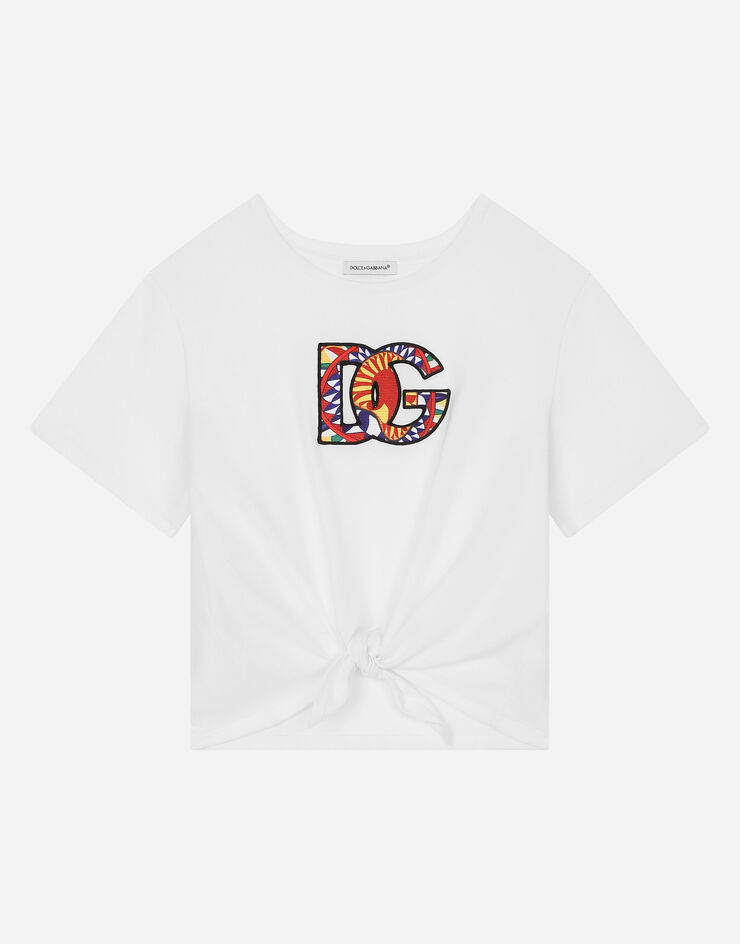 Dolce&Gabbana Jersey T-shirt with Carretto-design DG patch and knot detail White L5JTLPG7J9S