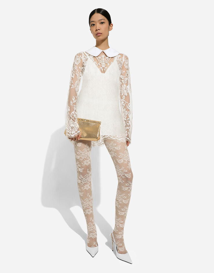 Dolce & Gabbana Short lace dress with satin neck White F6DEBTHLM4C