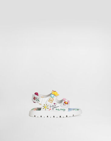 Dolce & Gabbana Sandales en cuir de veau imprimé avec fleurs et logo DG Imprimé D20079AU458