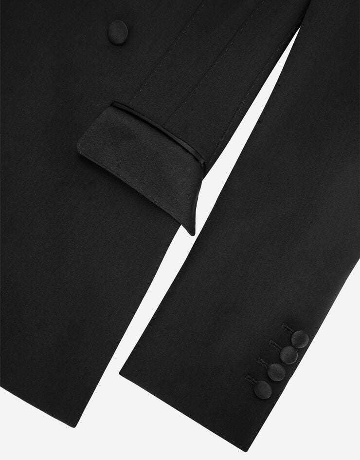 Dolce&Gabbana Chaqueta de botonadura doble en paño de lana con aplicación de flor Negro F29LMTFUBGB