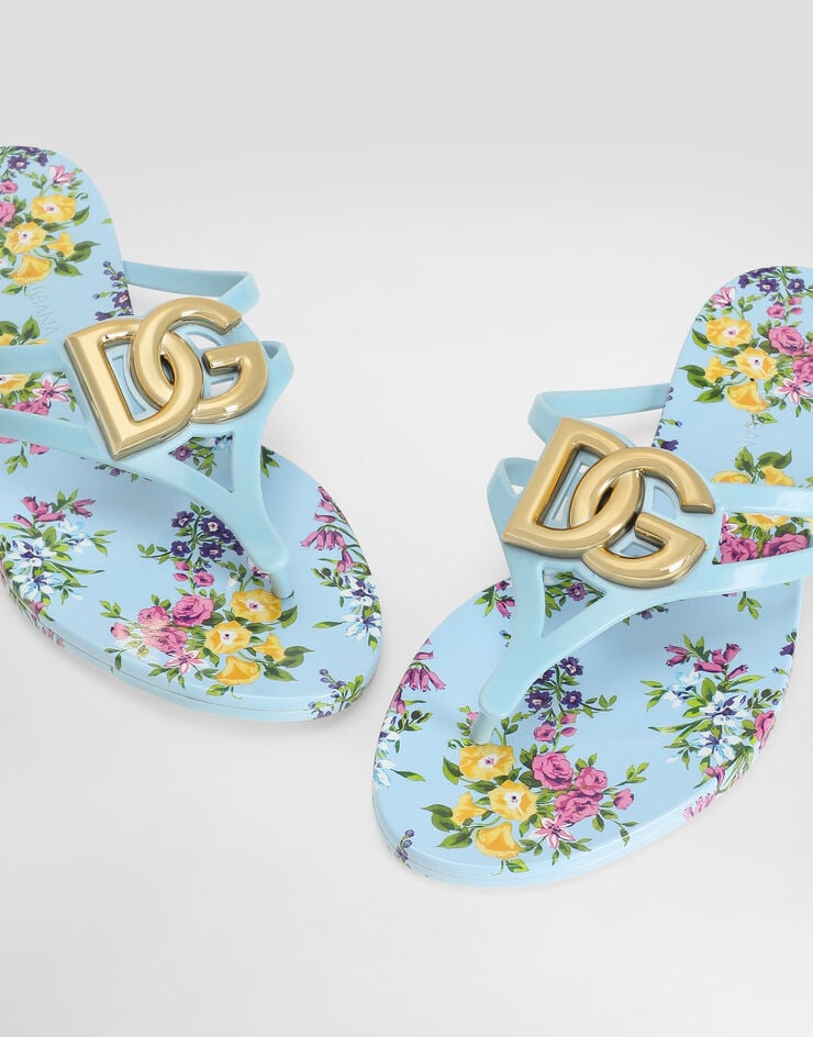 Dolce & Gabbana Rubber beachwear slides with logo and little flowers print Multicolor CW2418AY850