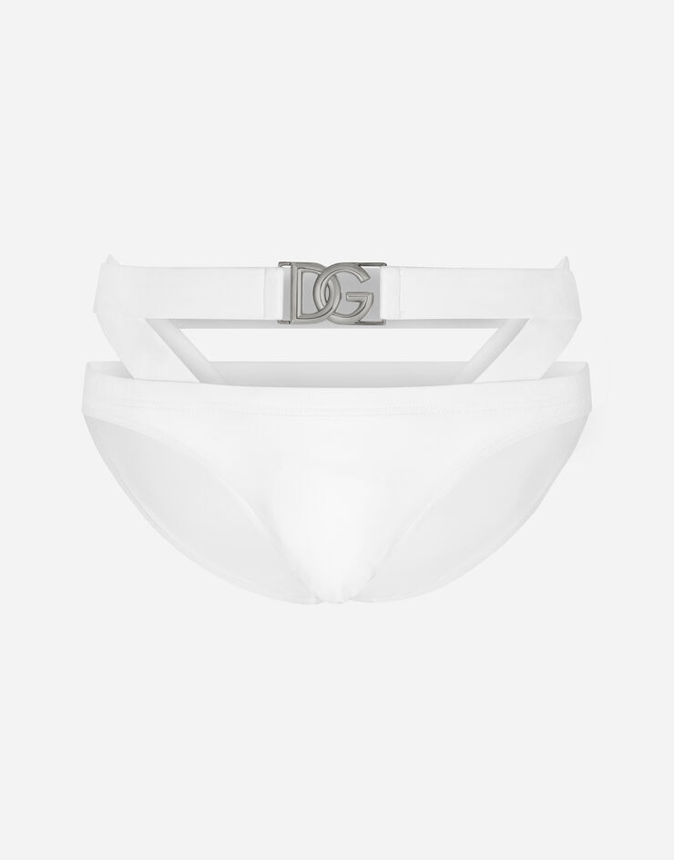 Dolce & Gabbana Slip de baño ancho con DG Hardware Blanco M4A56JFUGA2