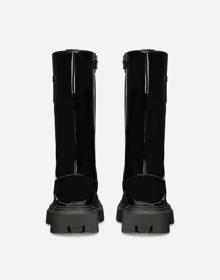 Dolce & Gabbana Patent leather boots with inlaid DG logo Black D11105AY813