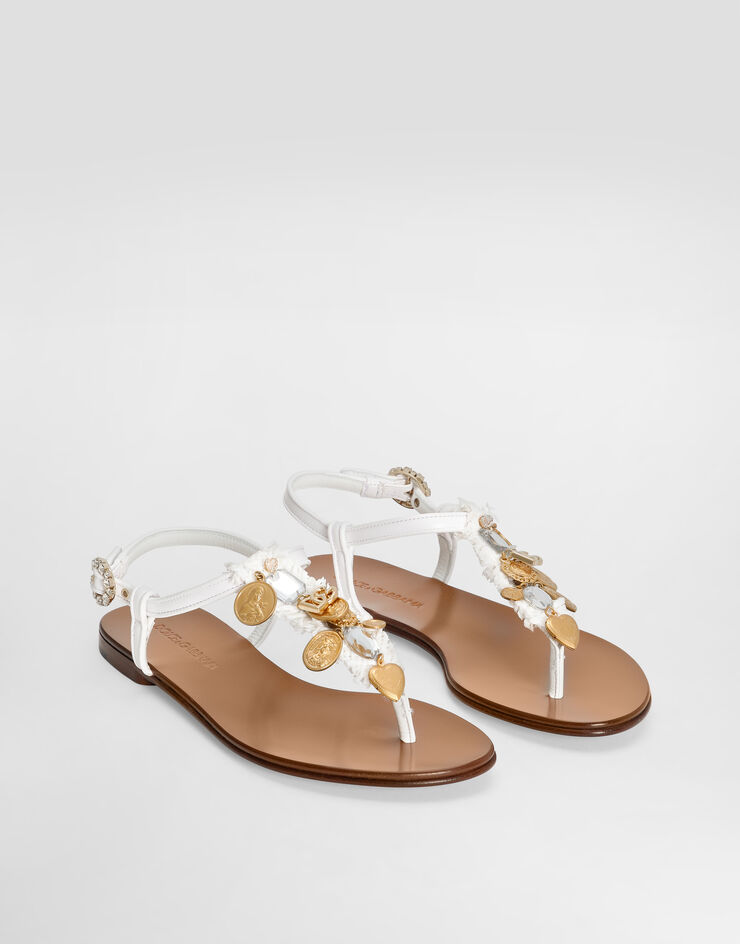 Dolce & Gabbana Raffia thong sandals with embroidered votive medallions White CQ0626AK225