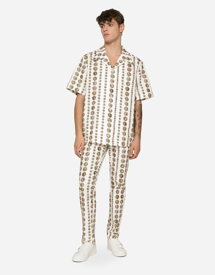 Dolce&Gabbana Coin print stretch drill Hawaiian shirt White G5JH9TFSFMU