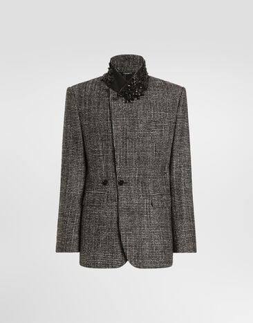 Dolce & Gabbana Sinatra single-breasted jacket in wool mouliné houndstooth Dolce & Gabbana Sinatra single-breasted jacket in wool mouliné houndstooth Multicolor G2VU1ZFMZAY