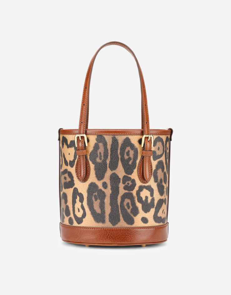 Dolce & Gabbana Small bucket bag in leopard-print Crespo with branded plate Multicolor BB6934AW384