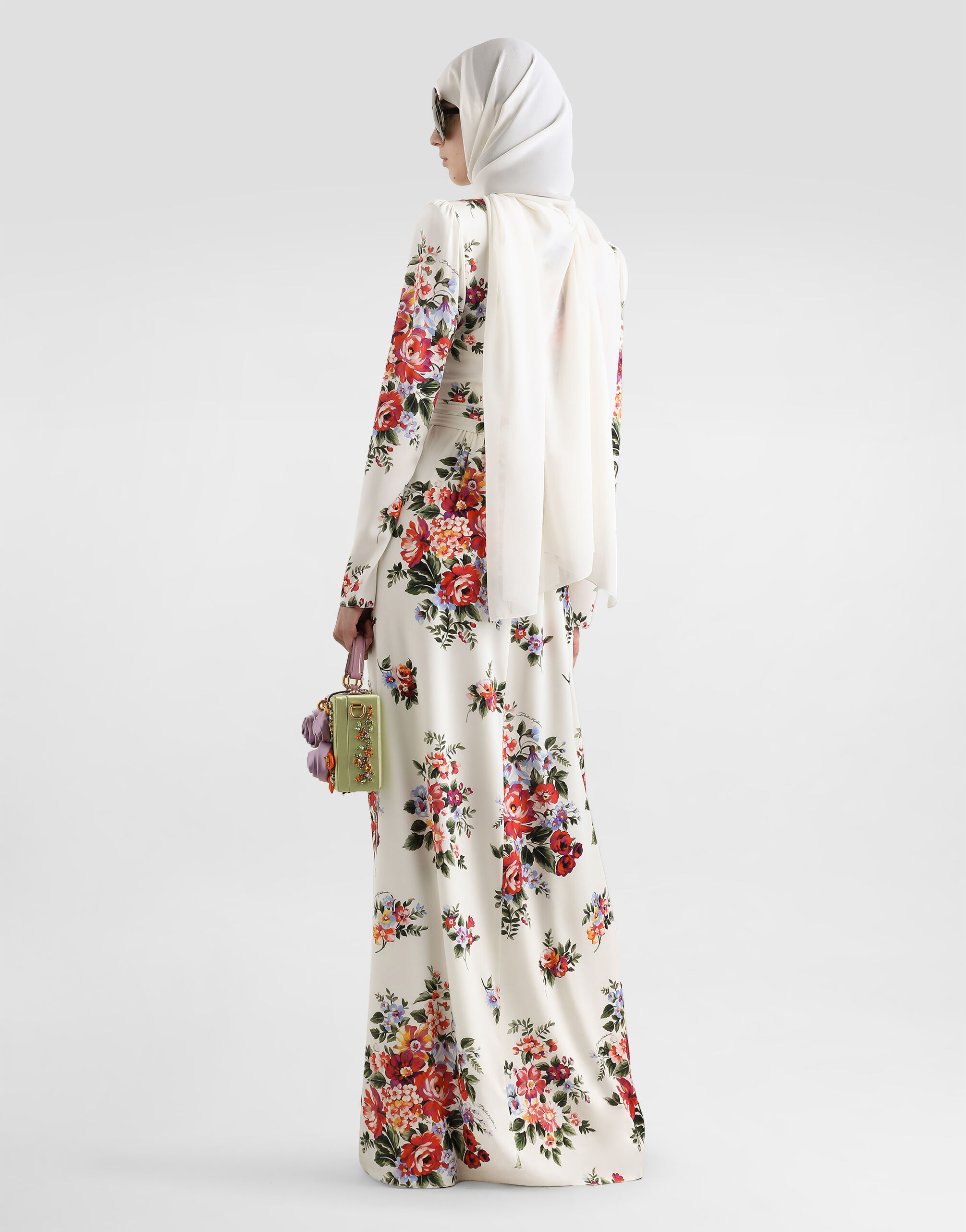 Flower bouquet-print charmeuse dress - thumbnail 3