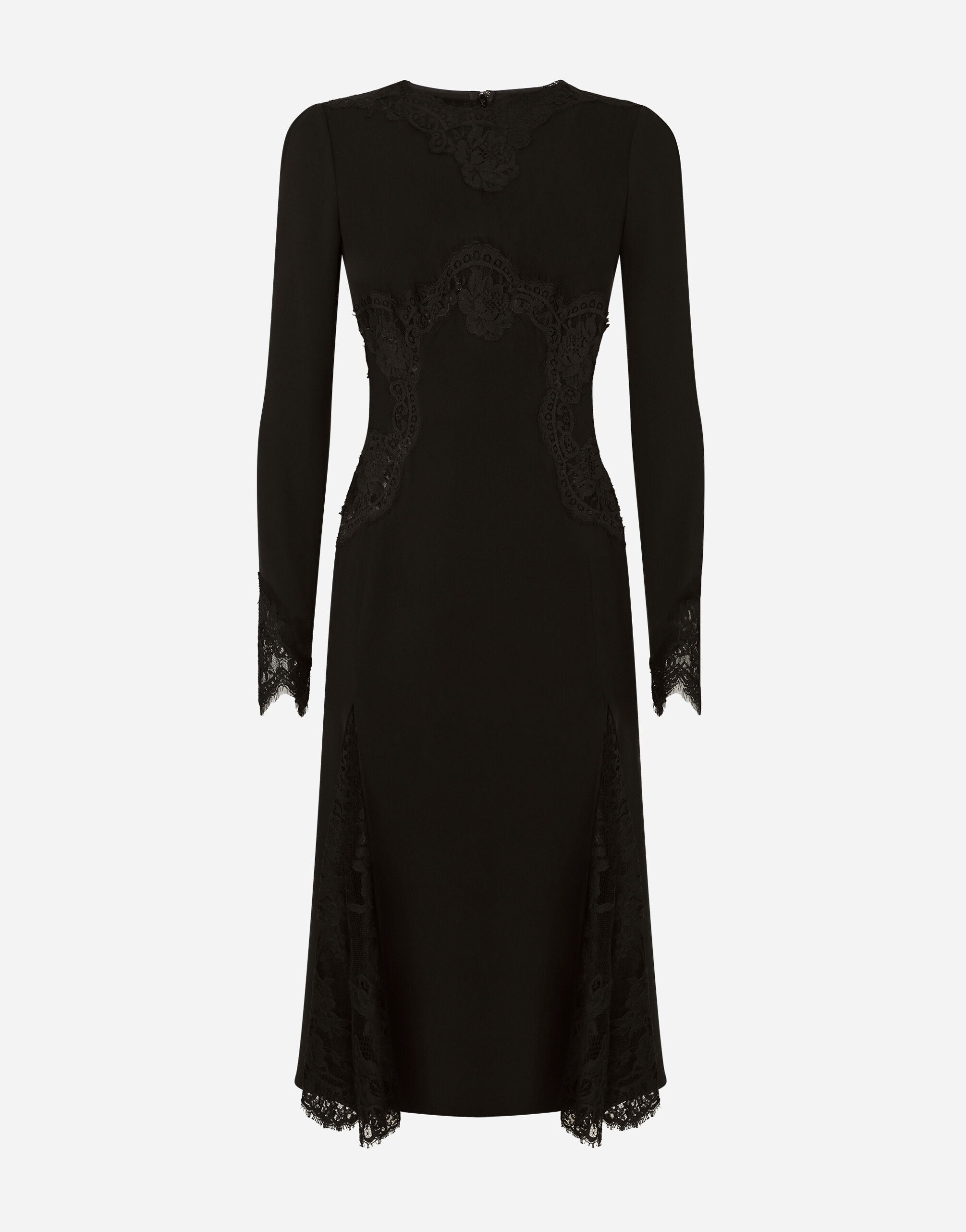 여성용 블랙 Charmeuse midi skirt with Chantilly lace inserts