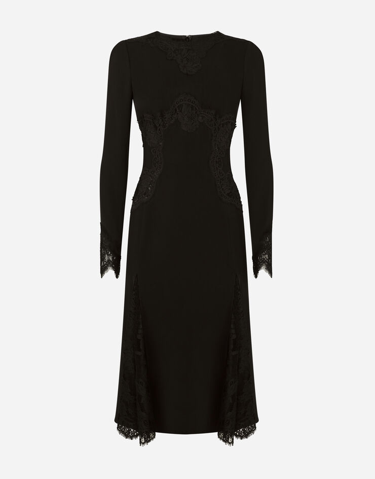 Dolce & Gabbana Charmeuse midi skirt with Chantilly lace inserts Black F6R2GTFUADB