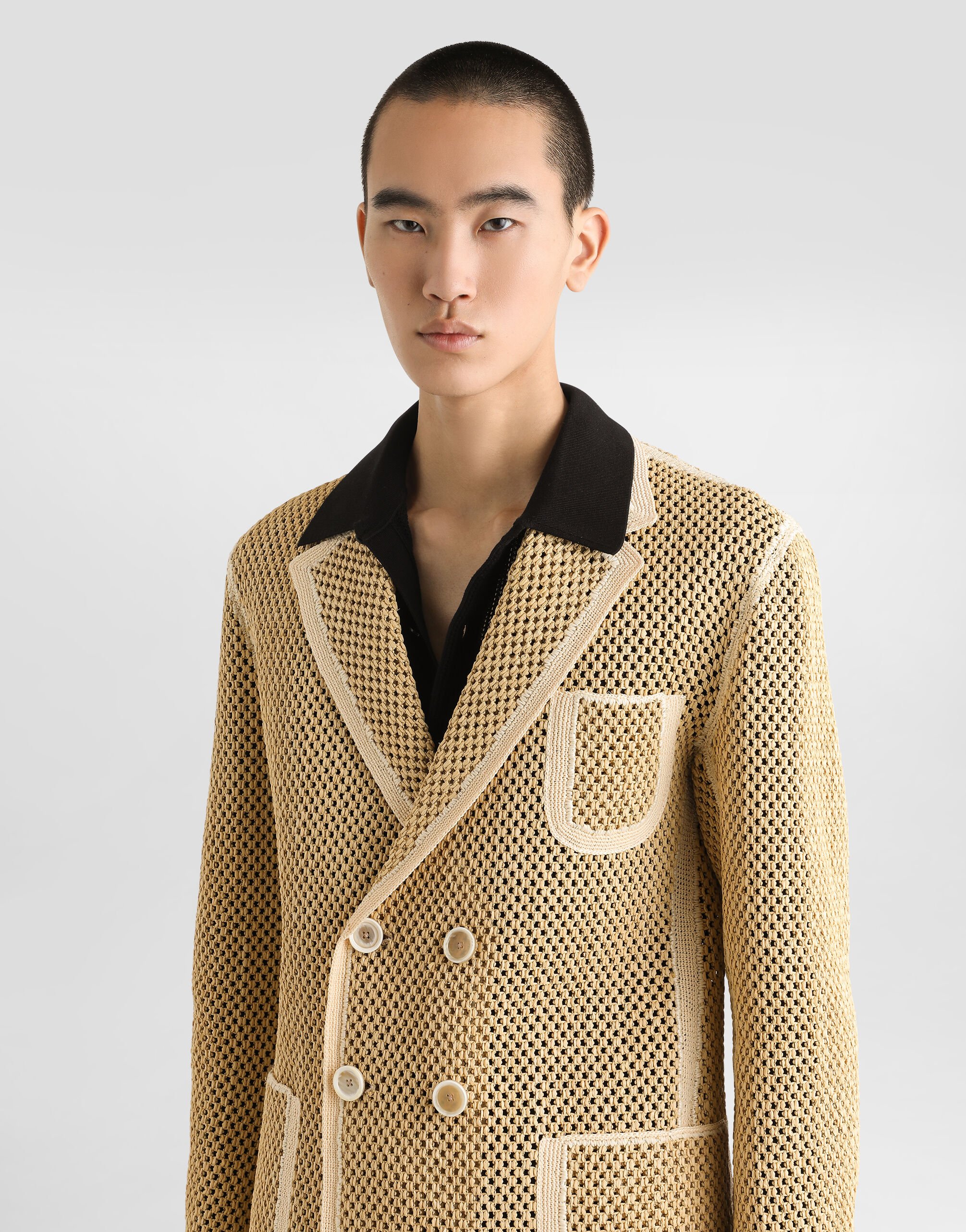 Double-breasted raffia mesh jacket in Multicolor for Men