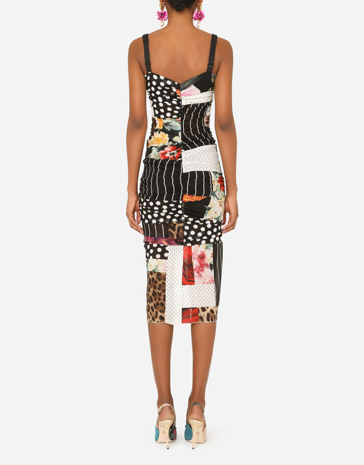 Dolce & Gabbana Patchwork chiffon and georgette dress with draping Multicolor F6P0CTGDX84