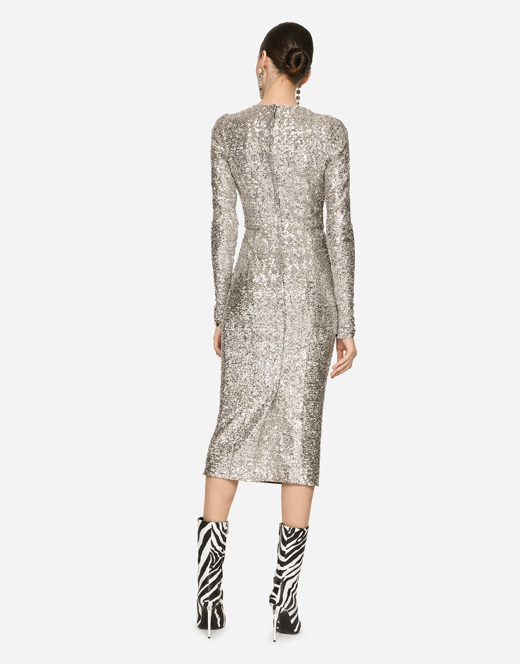 Dolce & Gabbana Robe mi-longue à paillettes Argent F6AFDTHLM5T