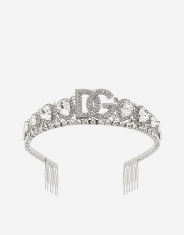 Dolce & Gabbana Diadem with crystal embellishment and DG logo Silver WBQ4S2W1111