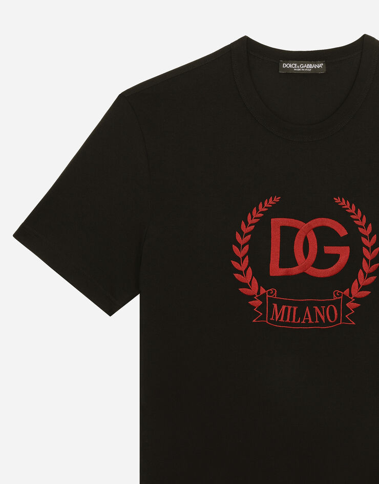 Dolce&Gabbana Cotton T-shirt with DG Milano logo embroidery Black G8PE3ZG7J5Y