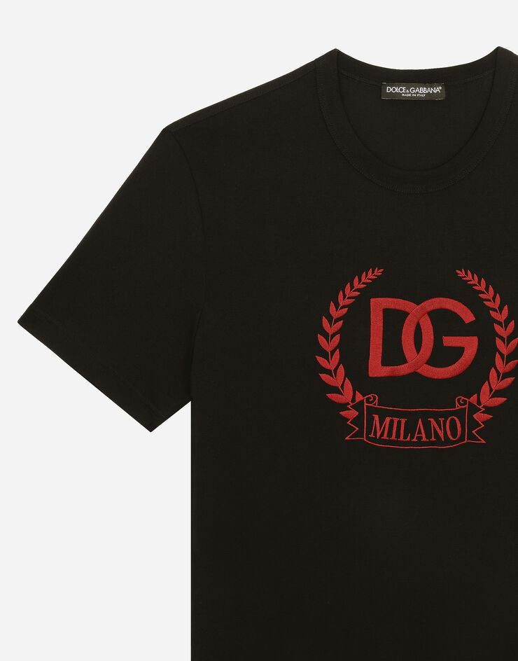 Dolce&Gabbana Футболка из хлопка с вышивкой логотипа DG Milano черный G8PE3ZG7J5Y