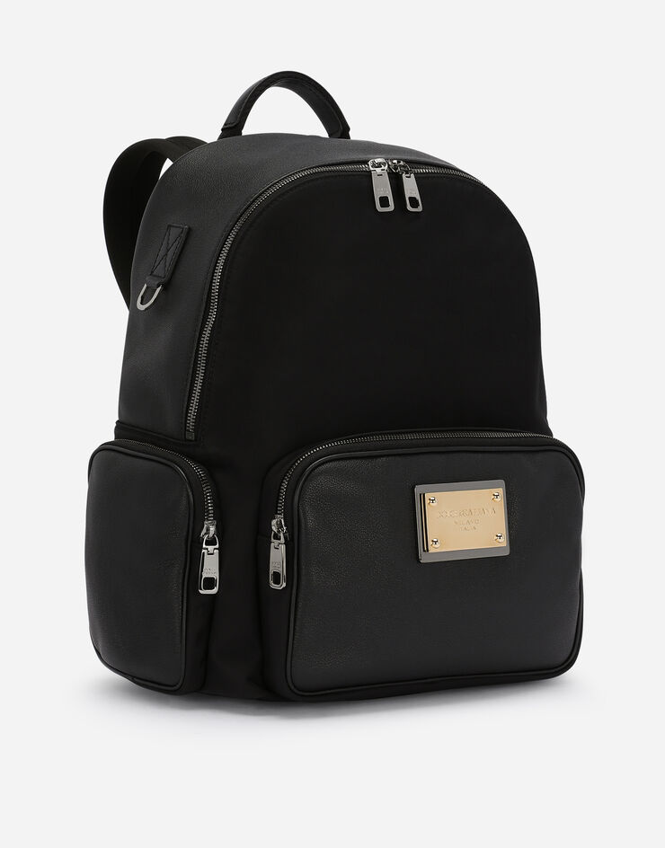 Nylon and grainy calfskin backpack in Black for Men | Dolce&Gabbana®