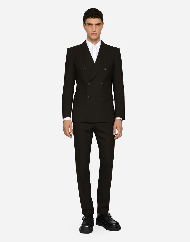 Dolce&Gabbana Двубортный костюм Sicilia из эластичной шерсти черный GKPRMTFUBF2