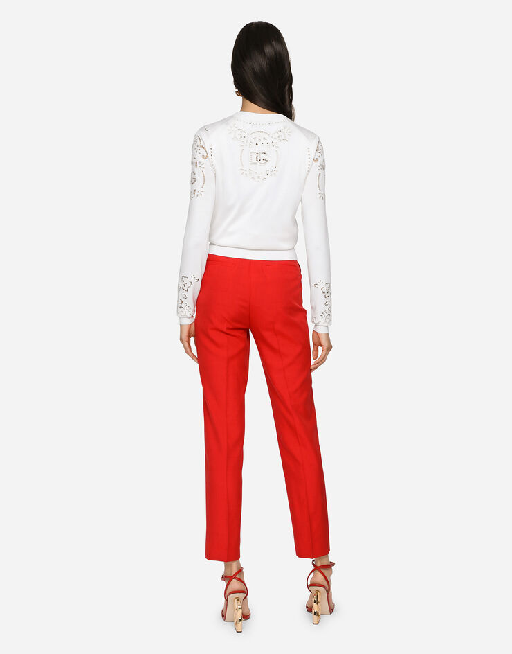 Dolce & Gabbana Silk cardigan with DG openwork embroidery White FX303ZJASPY
