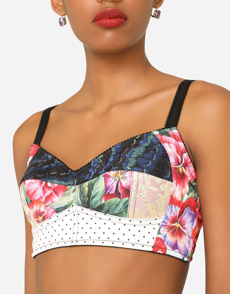 Dolce & Gabbana Patchwork drill and brocade jacquard bustier top AZUL F7T18TGDY11