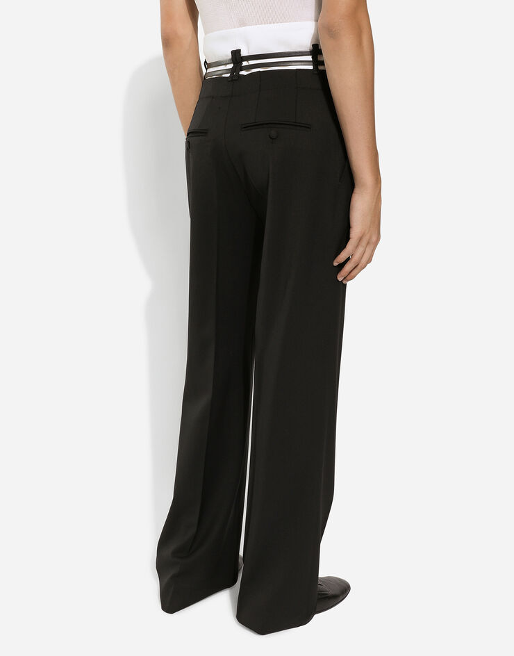 Dolce & Gabbana Pantalón sastre con cintura a contraste Negro GP078TFUBGC