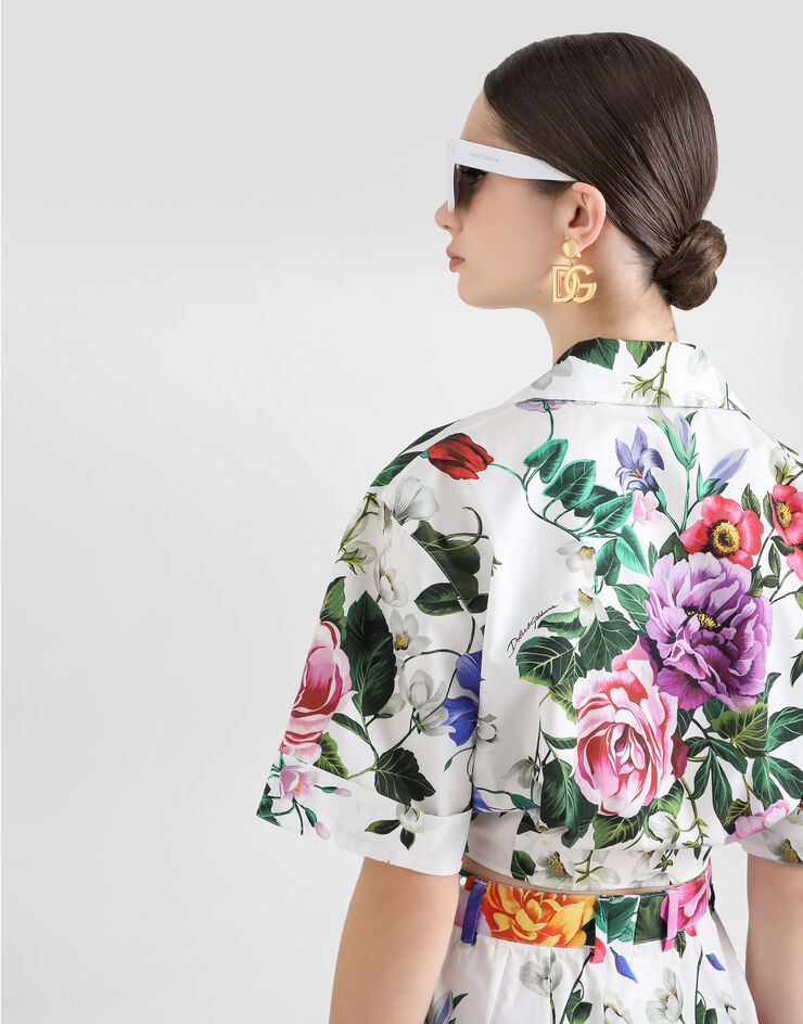 Dolce & Gabbana Cotton pussy-bow shirt with floral print Print F5T30THS5S6