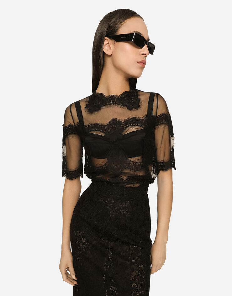 Dolce&Gabbana Lace-stitch calf-length skirt Black FXD20TJBMR6