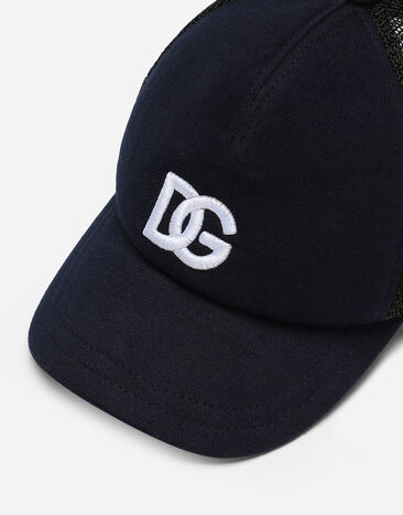 Dolce & Gabbana Cappello con visiera in cotone e rete con logo DG Blu LB4H80G7L1D
