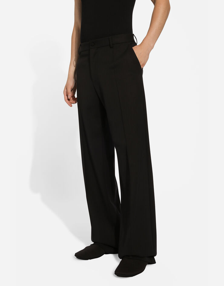 Dolce & Gabbana Pantalon jambe droite en laine stretch Noir GYZMHTGH667