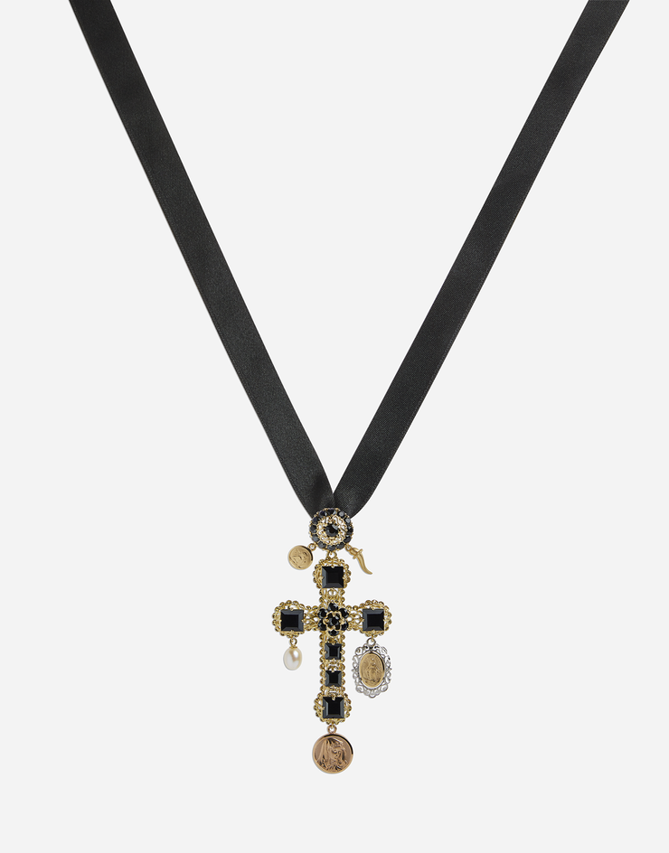 Dolce & Gabbana Collier pendentif croix en saphirs Doré/Noir WADC1GW0001