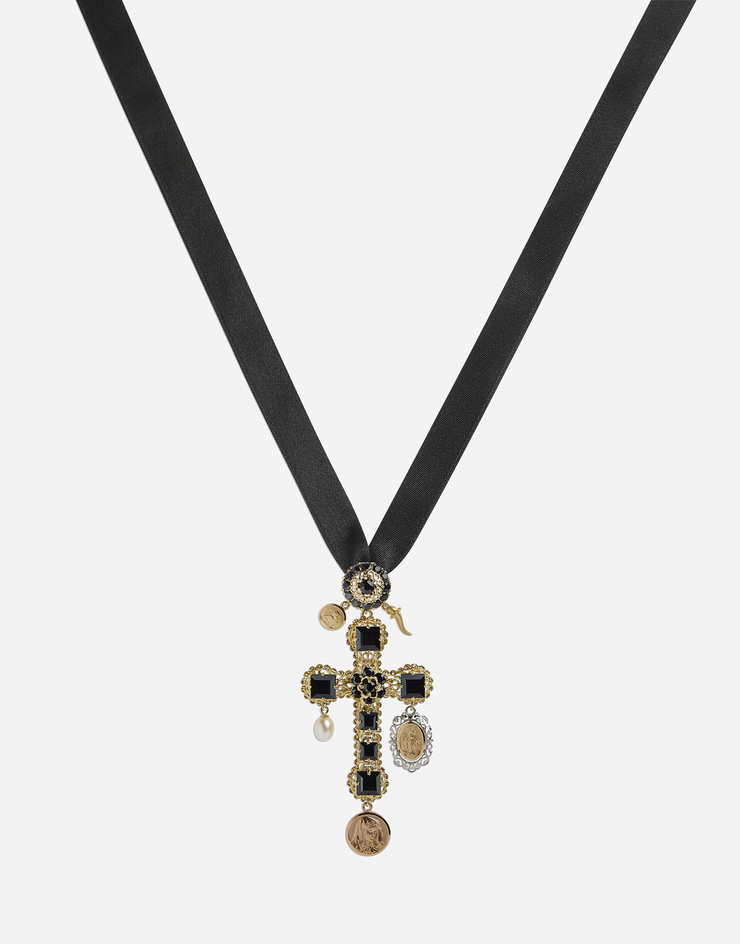 Dolce & Gabbana Necklace with sapphire cross charm Gold/Black WADC1GW0001
