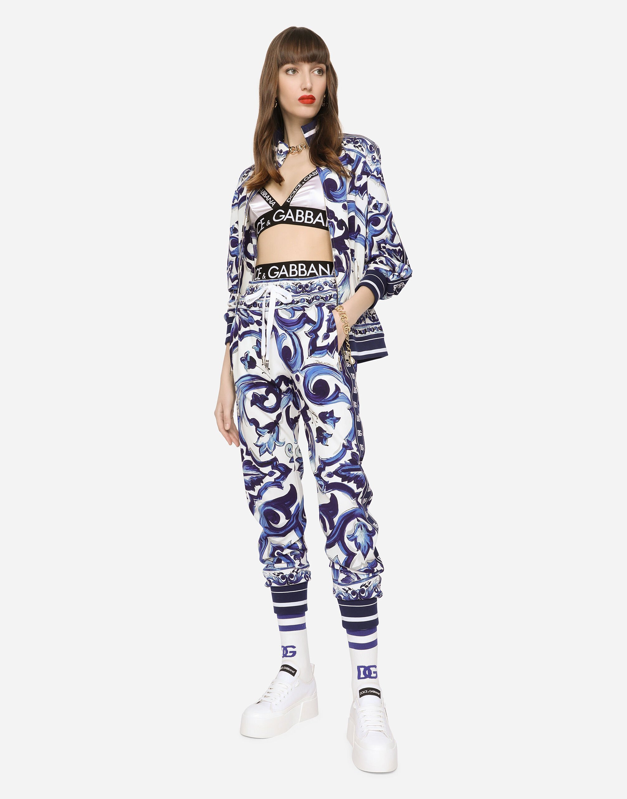 Majolica-print cady jogging pants in Multicolor for Women