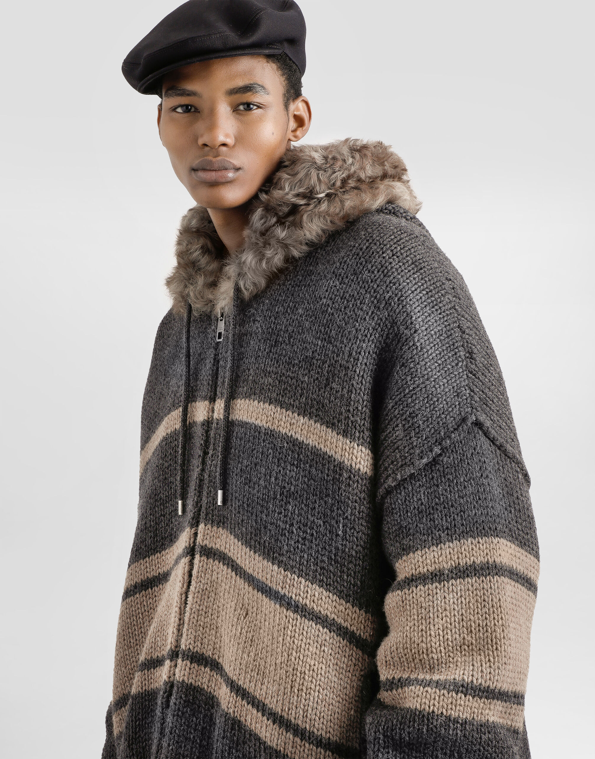 Knitted jacket with fur in Multicolor for Men | Dolce&Gabbana®