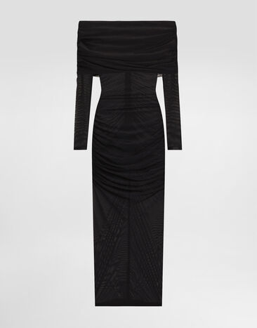 Dolce & Gabbana Tulle draped calf-length dress Print F6IAPTFSUBV