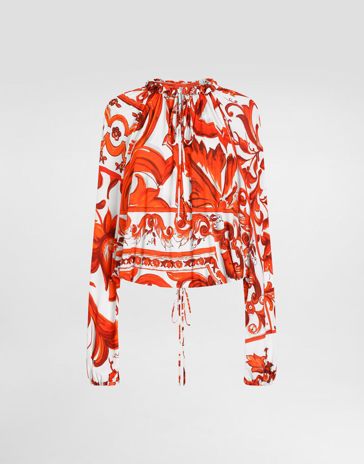 Dolce & Gabbana Majolica-print organzine top Multicolor F7BS4TFS8DR