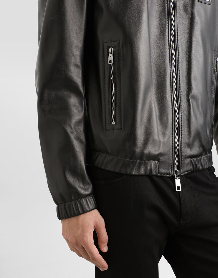 Dolce&Gabbana Lederjacke mit Logoplakette Schwarz G9ZY5LHULR0