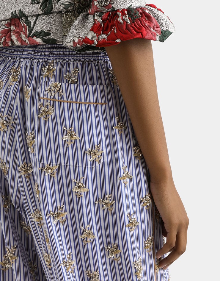 Dolce & Gabbana Poplin trousers with floral embroidery Multicolor FTDJDZGDDSB
