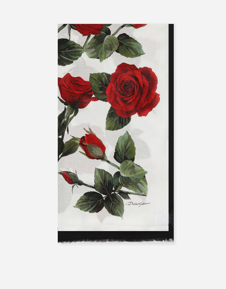 Dolce & Gabbana وشاح مودال وحرير بطبعة وردة مطبعة FS184AGDCR2