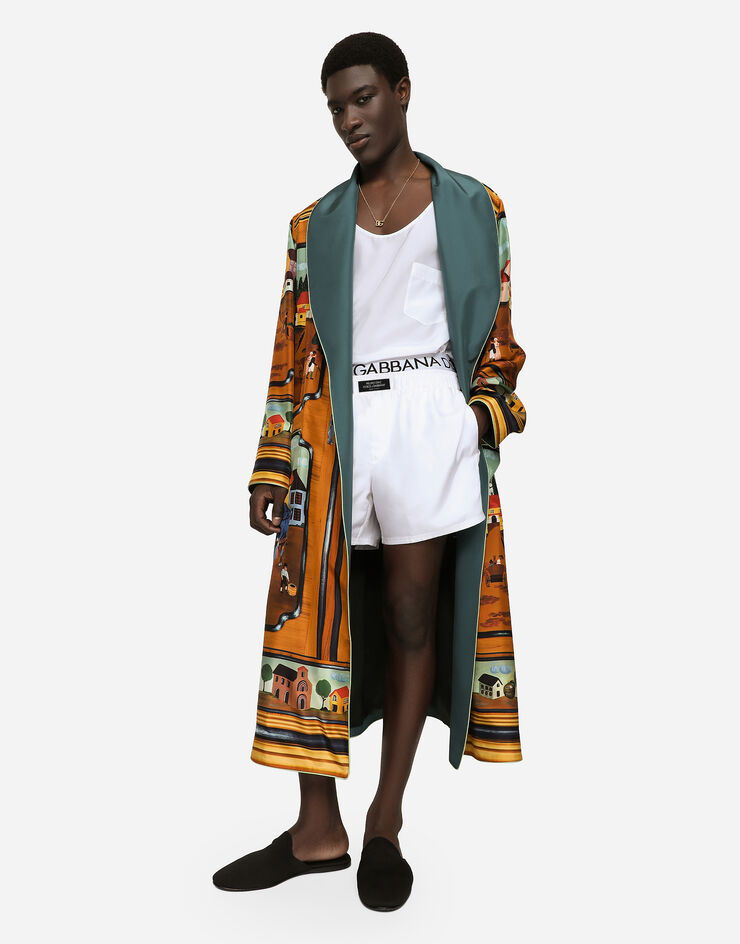 Dolce&Gabbana Silk habotai shorts with Dolce&Gabbana label Multicolor I4297MGH181