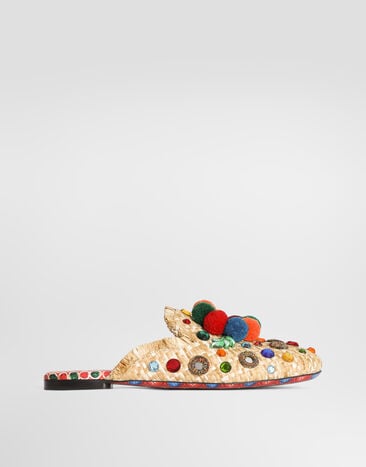 Dolce & Gabbana Mule de rafia con bordados Multicolor CI0229A0465