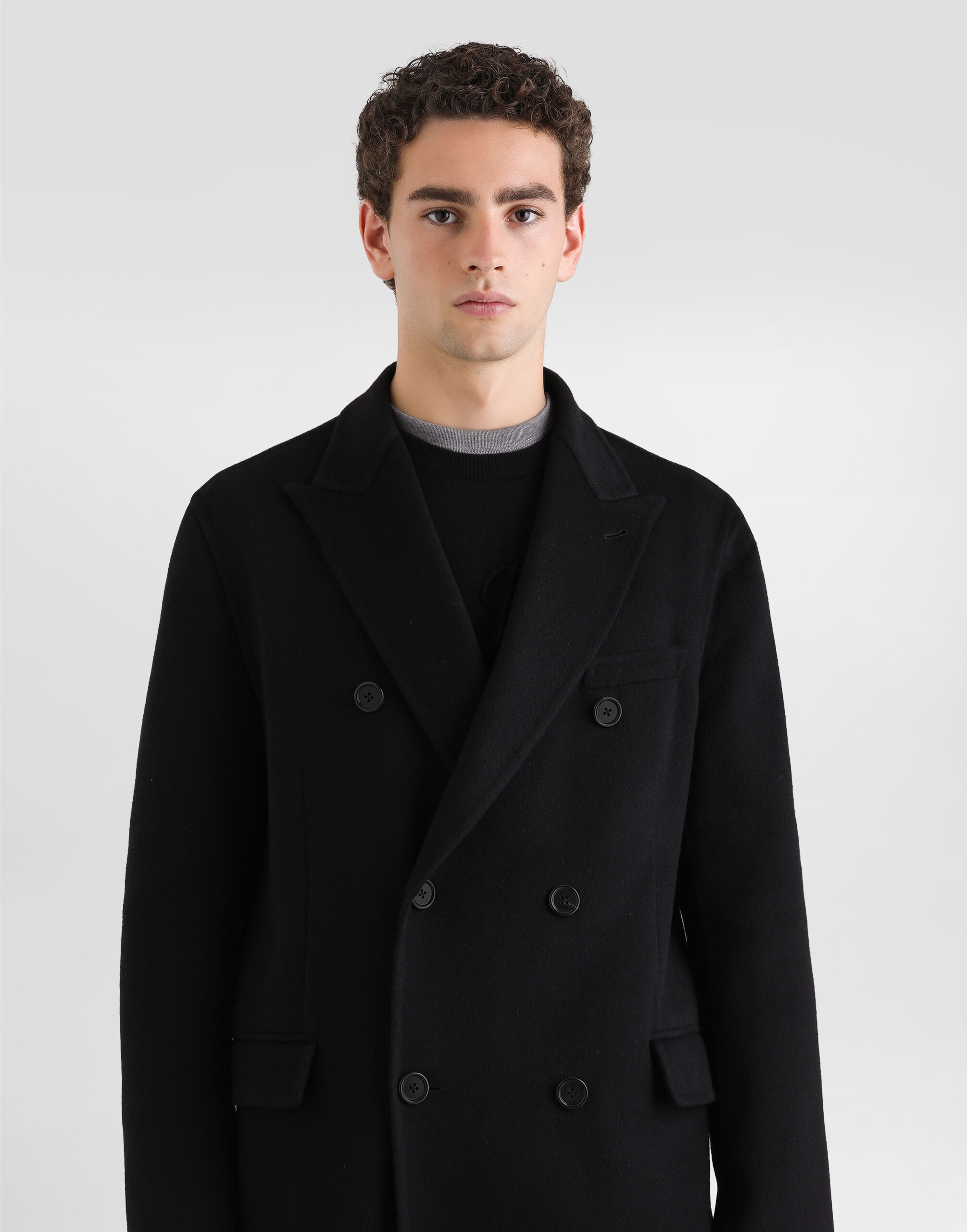 Double-breasted cashmere coat in Black for Men | Dolce&Gabbana®