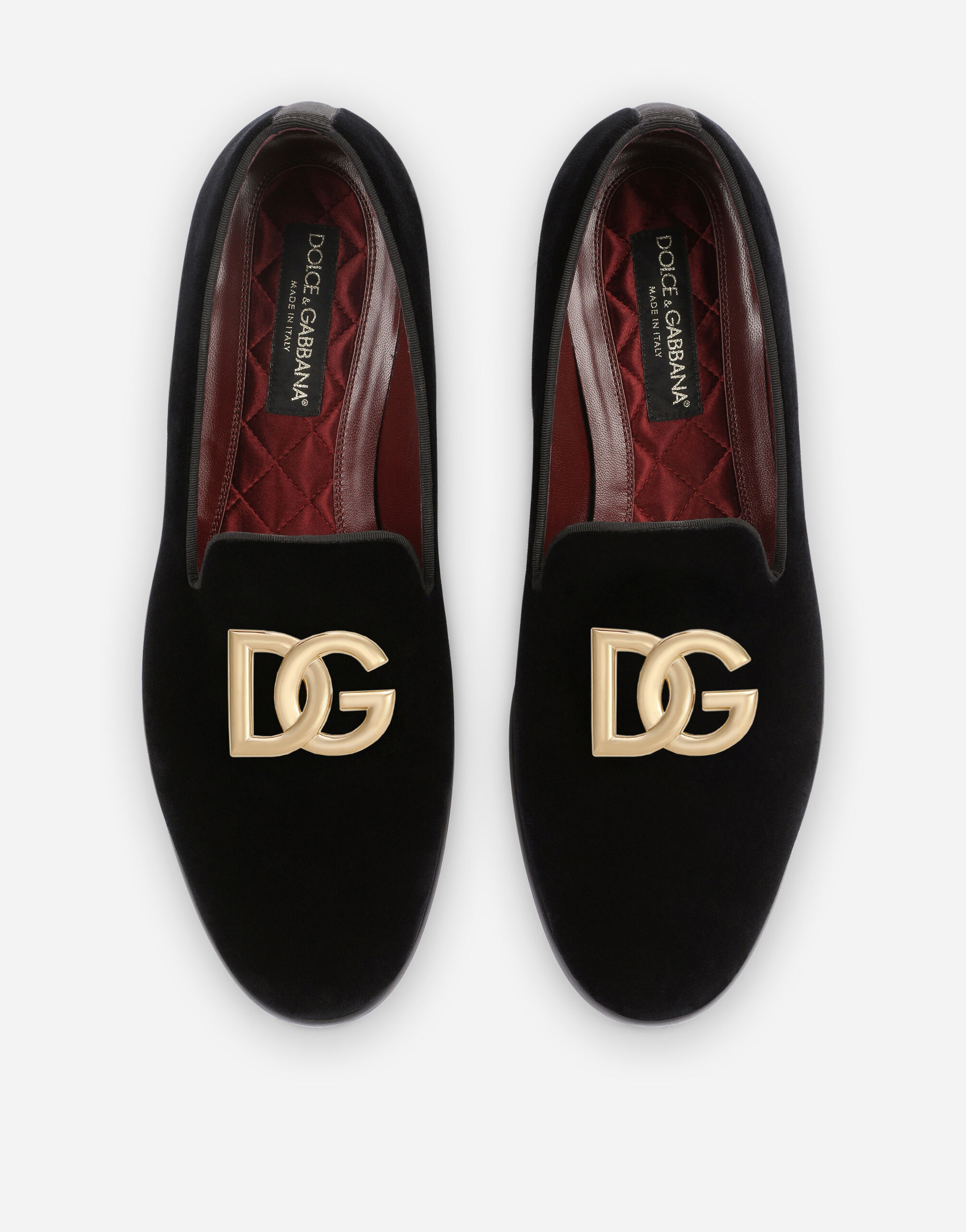 Velvet slippers with DG logo in Black for Dolce Gabbana US