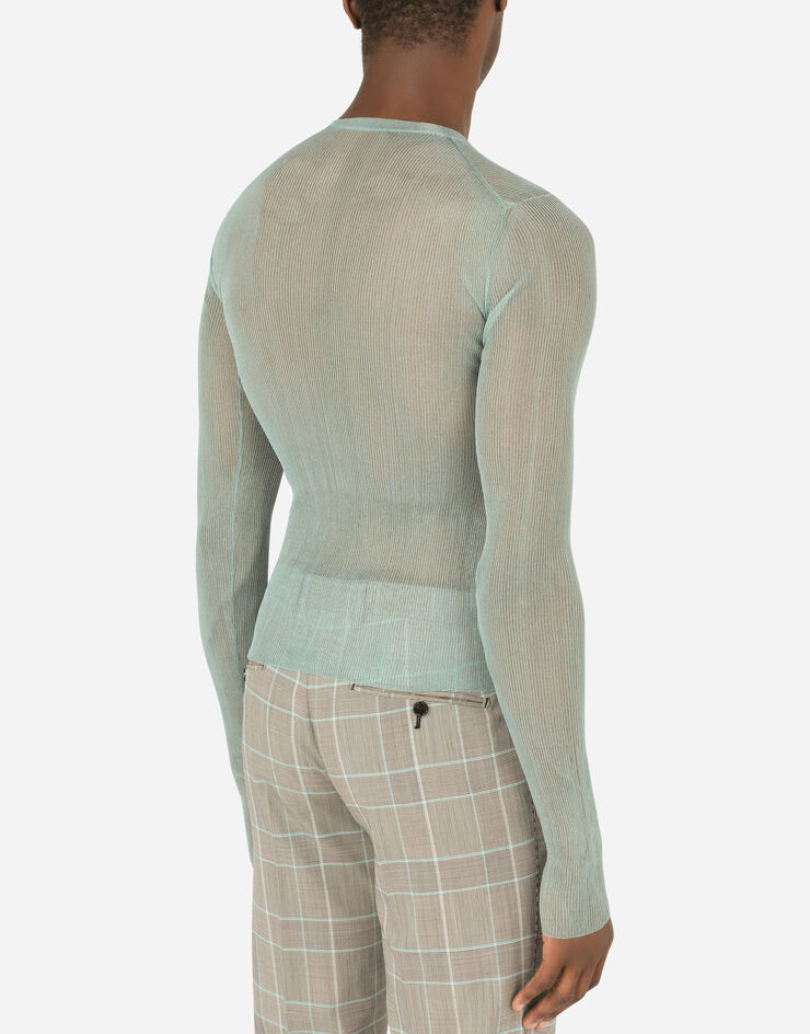 Dolce & Gabbana Ribbed technical yarn round-neck sweater Verde Agua GXI55TJCMT9