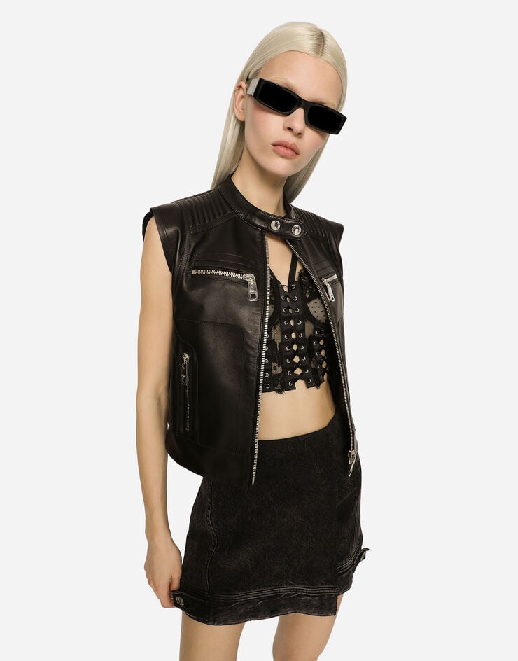 Dolce & Gabbana Gilet con zip in pelle Black F9M88LGDAPK
