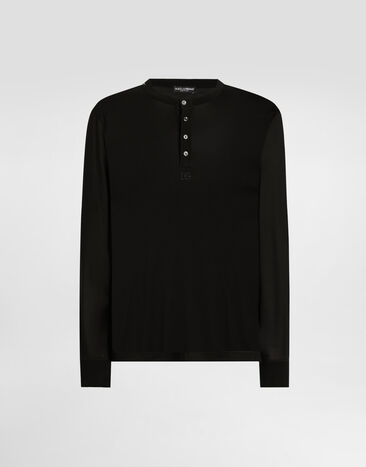 Dolce & Gabbana Serafino long sleeve silk t-shirt Black G8SX7ZFU75F